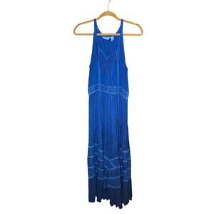 VINTAGE Western Blue Embroidered Dress Maxi Large